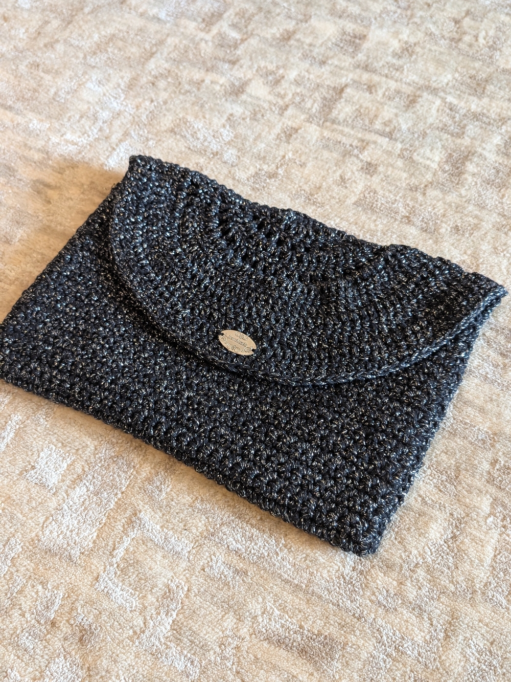 Hand-Crocheted Sparkle Clutch in Black